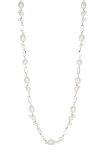 Womens Silver Cream Pearl And Chain Long Rope Necklace - - One Size - Mood - Modalova