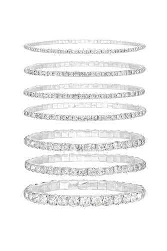 Womens Silver Crystal Mixed Stone Stretch Bracelets - Pack of 7 - - One Size - NastyGal UK (+IE) - Modalova