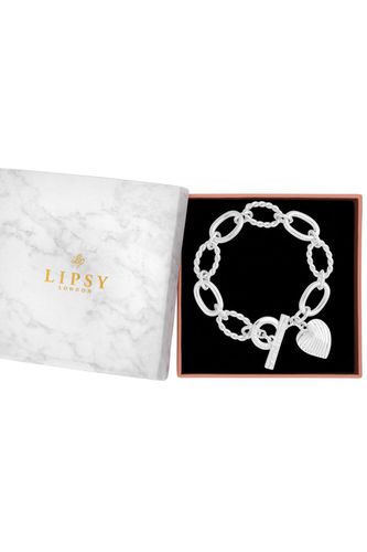 Womens Silver Plated Textured Heart Charm T Bar Bracelet - Gift Boxed - - One Size - Lipsy - Modalova