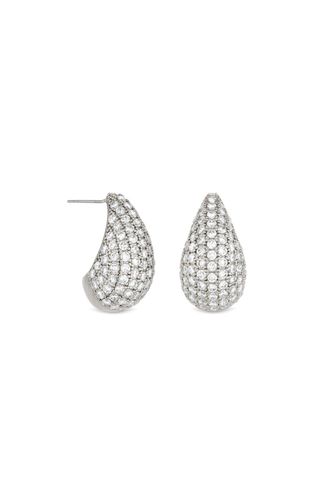 Womens Silver Crystal Dome Hoop Earrings - - One Size - Mood - Modalova