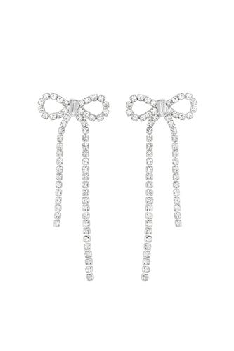 Womens Silver Crystal Statement Bow Drop Earrings - - One Size - Mood - Modalova
