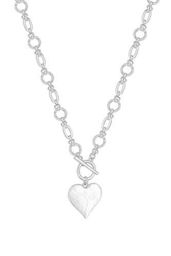 Womens Silver Molten Heart Ball Chain Long Pendant Necklace - - One Size - Mood - Modalova