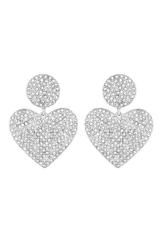 Womens Silver Crystal Statement Heart Drop Earrings - - One Size - Mood - Modalova