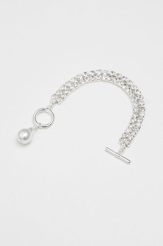 Womens Silver Crystal Diamante Pearl Charm T Bar Bracelet - - One Size - Mood - Modalova