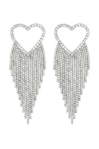 Womens Silver Crystal Heart Cluster Shower Drop Earrings - - One Size - Mood - Modalova