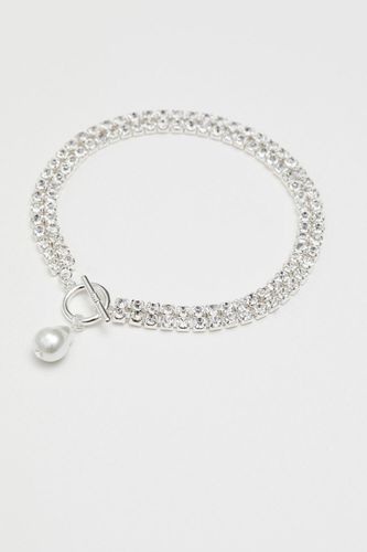 Womens Silver Crystal Diamante Pearl Charm Choker Necklace - - One Size - Mood - Modalova