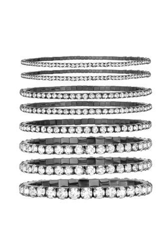 Womens Hematite Crystal Graduated Stone Bracelet - Pack of 7 - - One Size - Mood - Modalova