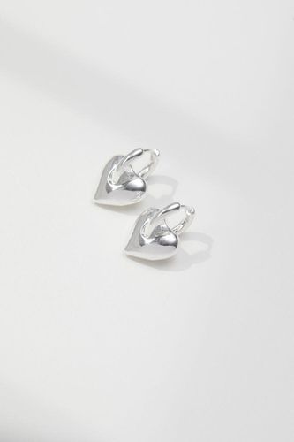 Womens Recycled Silver Polished Puffed Heart Huggie Hoop Earrings - - One Size - Mood - Modalova