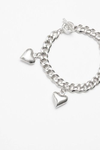 Womens Recycled Silver Polished Puffed Heart Charm Chain Bracelet - - One Size - Mood - Modalova