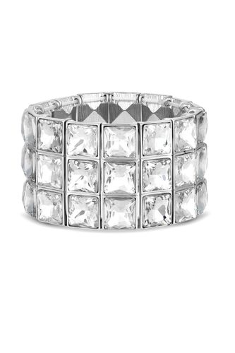Womens Silver Crystal Diamond Disco Statement Stretch Bracelet - - One Size - Mood - Modalova