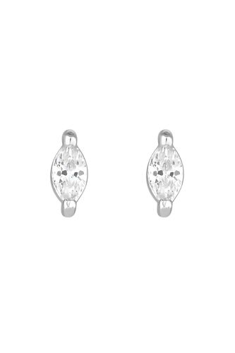 Womens Silver Plated Recycled Cubic Zirconia Mini Navette Stud Earrings - Gift Pouch - - One Size - Inicio - Modalova