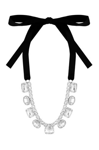 Womens Silver Crystal Stone Set Cupchain Black Fabric Tie Necklace - - One Size - NastyGal UK (+IE) - Modalova