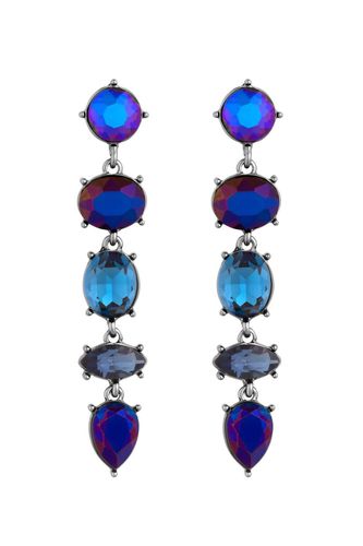 Womens Silver Metallic Blue Effect Stone Linear Drop Earrings - - One Size - Mood - Modalova