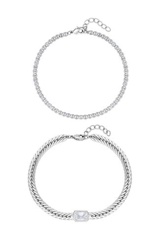 Womens Silver Plated Recycled Cobra Double Chain And Cubic Zirconia Bracelet - Gift Pouch - - One Size - Inicio - Modalova
