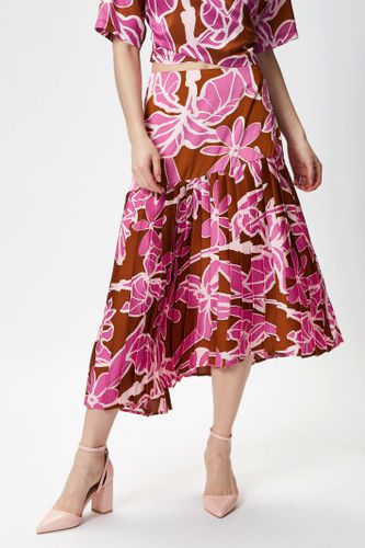 Womens Floral Midi Asymmetric Skirt with Pleat details - 14 - Liquorish - Modalova