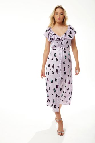 Womens Belted Midi Dress with Off Shoulder Sleeves in Lilac Animal Print - - 8 - NastyGal UK (+IE) - Modalova