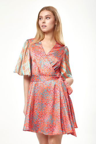 Womens Printed Mini Wrap Dress with Kimono Sleeves - 10 - Liquorish - Modalova