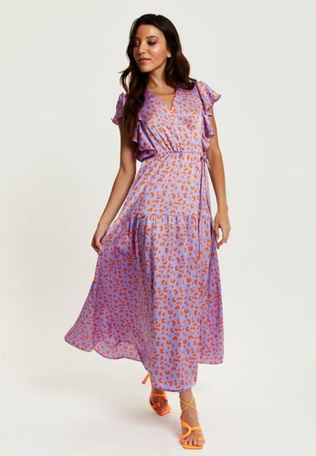 Womens Cheetah Print Maxi Wrap Dress In Lilac And Orange - - 10 - Liquorish - Modalova