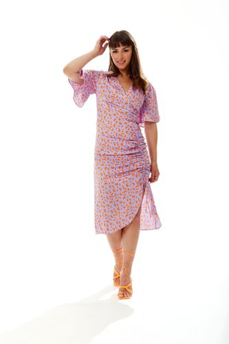 Womens Midi Wrap Dress With Cheetah Print In Lilac and Orange - - 8 - Liquorish - Modalova