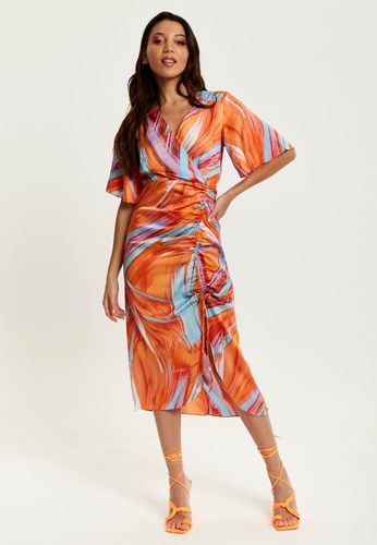 Womens Rouching Detail Abstract Brush Stroke Print Midi Dress In - 8 - NastyGal UK (+IE) - Modalova