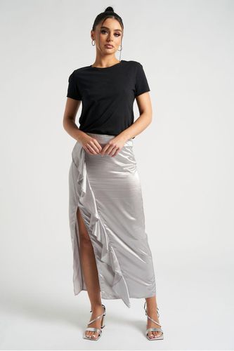 Womens Satin Ruffle Side Split Midaxi Skirt - - 12 - Urban Bliss - Modalova