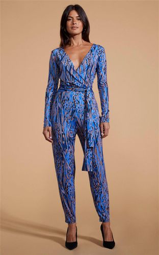 Womens Zion Leopard Print Long Sleeve Jumpsuit Wrap Style V-Neck Playsuit - - 10 - Dancing Leopard - Modalova