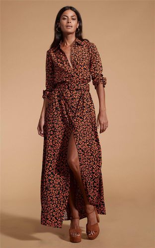 Womens Dove Leopard Print Maxi Shirt Dress Button Down 3/4 Sleeve Outfit - - 12 - Dancing Leopard - Modalova