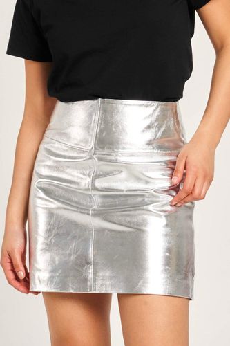 Womens Silver Leather Skirt - - 6 - Barneys Originals - Modalova