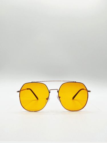 Womens Gold Rounded Aviator Style Sunglasses - - One Size - SVNX - Modalova
