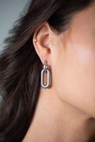 Womens Ribbed Long Double Hoop Earrings In Silver - - One Size - NastyGal UK (+IE) - Modalova