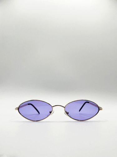 Womens Metal Oval Frame Sunglasses with Lilac Lenses - - One Size - SVNX - Modalova