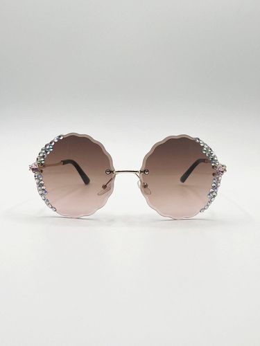 Womens Oversized Round Frameless Sunglasses with Crystal Detail in - One Size - SVNX - Modalova
