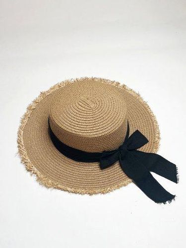 Womens Straw Hat With Black Ribbon Bow - - One Size - SVNX - Modalova