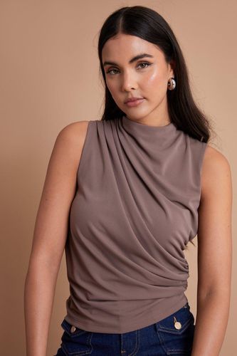 Womens Jersey Cowl Ruched Side Sleeveless Top in Mocha - - 14 - ANOTHER SUNDAY - Modalova