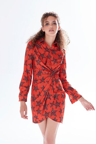 Womens Leopard Star Print Mini Dress With Collar And Twisted Front Detail In - 10 - Liquorish - Modalova