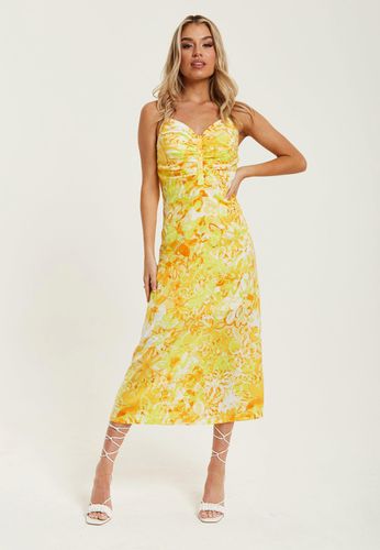 Womens And Orange Floral Print Ruched Maxi Dress - 16 - Liquorish - Modalova