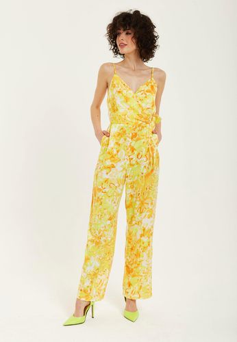 Womens And Orange Floral Print V-Neck Jumpsuit - 8 - Liquorish - Modalova