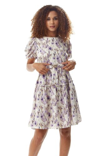 Womens Lilac Floral Mini Dress with Belt - - 16 - Liquorish - Modalova