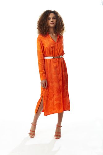 Womens Leaf Print Midi Shirt Dress in Coral with Belt - - S - Liquorish - Modalova