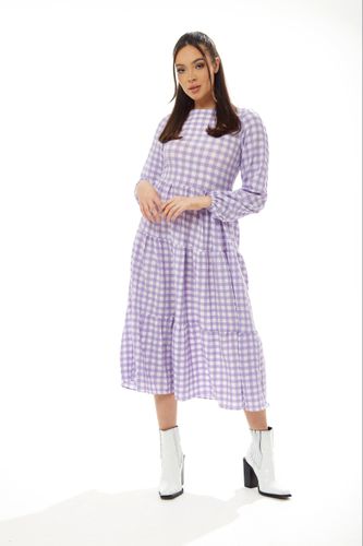 Womens Gingham Midi Dress in Lilac and White with Long Sleeves - - S - NastyGal UK (+IE) - Modalova