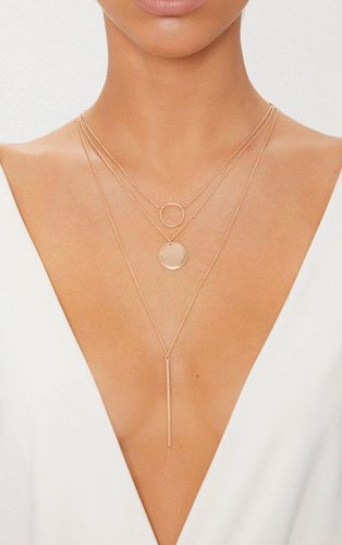 Womens Gold Layered Disk Plunge Necklace - - One Size - NastyGal UK (+IE) - Modalova