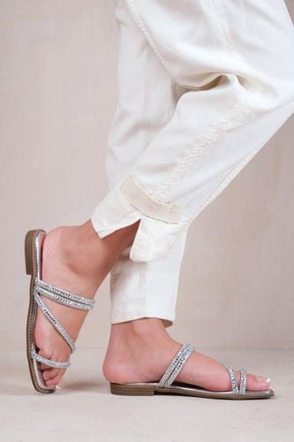 Womens 'Dream' Strappy Flat Slider Sandals With Diamante Detail - - 5 - NastyGal UK (+IE) - Modalova