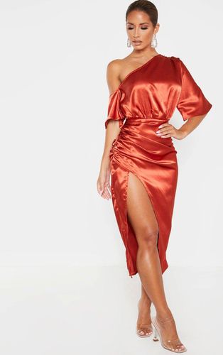 Womens Rust Satin One Shoulder Ruched Skirt Midi Dress - - 4 - NastyGal UK (+IE) - Modalova