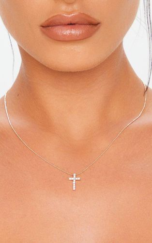 Womens Gold Simple Dainty Diamante Cross Necklace - - One Size - NastyGal UK (+IE) - Modalova