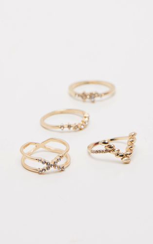 Womens Gold Diamante Cross Assorted Ring Set - - M/L - NastyGal UK (+IE) - Modalova