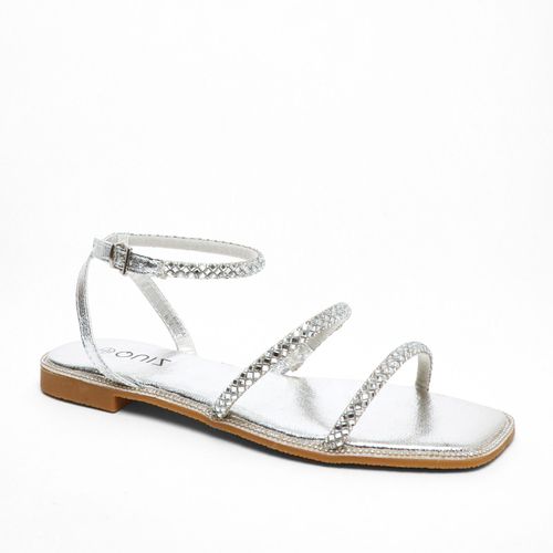 Womens Diamante Double Strap Flat Sandals - - 7 - Quiz - Modalova