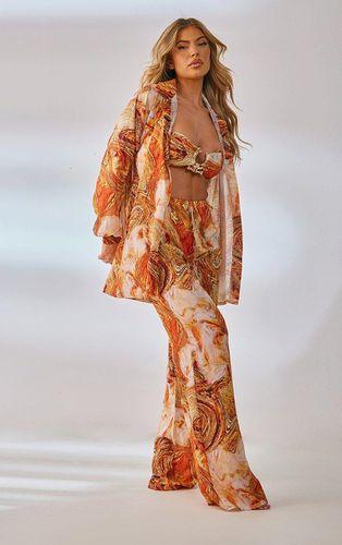 Womens Marble Print Crinkle Textured Wide Leg Beach Trousers - 6 - NastyGal UK (+IE) - Modalova