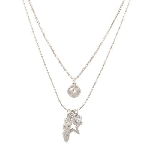 Womens Silver 'Celestial Feather' Layered Necklace - - One Size - Bibi Bijoux - Modalova