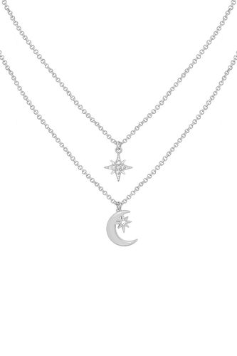 Womens Silver 'Moon & Star' Double Layer Necklace - - One Size - Caramel Jewellery London - Modalova