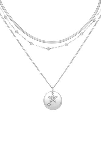 Womens Silver Triple Layered 'Sparkly Disc' Necklace - - One Size - Caramel Jewellery London - Modalova